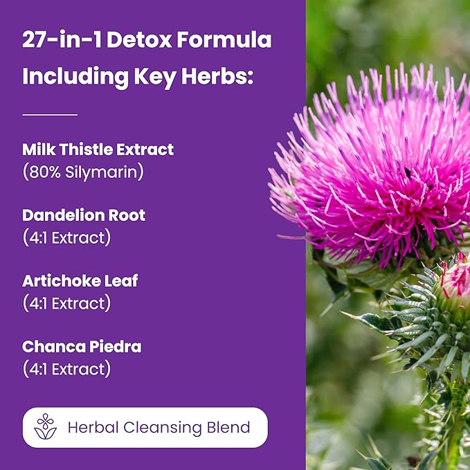 Liver Cleanse Detox & Repair Formula | 20+ Herbs: Milk Thistle Extract with Silymarin, Artichoke, Dandelion, Chicory Root Powder & More! | Premium Liver Support Pills Supplement, 60 Capsules