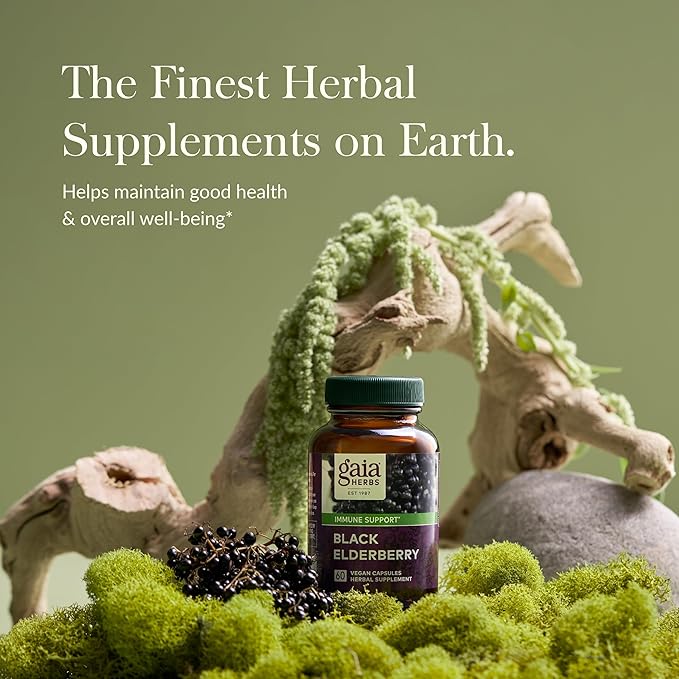 Gaia Herbs Black Elderberry - Daily Immune Support Supplement to Help Maintain Well-Being - with Black Elderberries and Acerola Fruit for Antioxidant Support - 60 Vegan Capsules (30-Day Supply)
