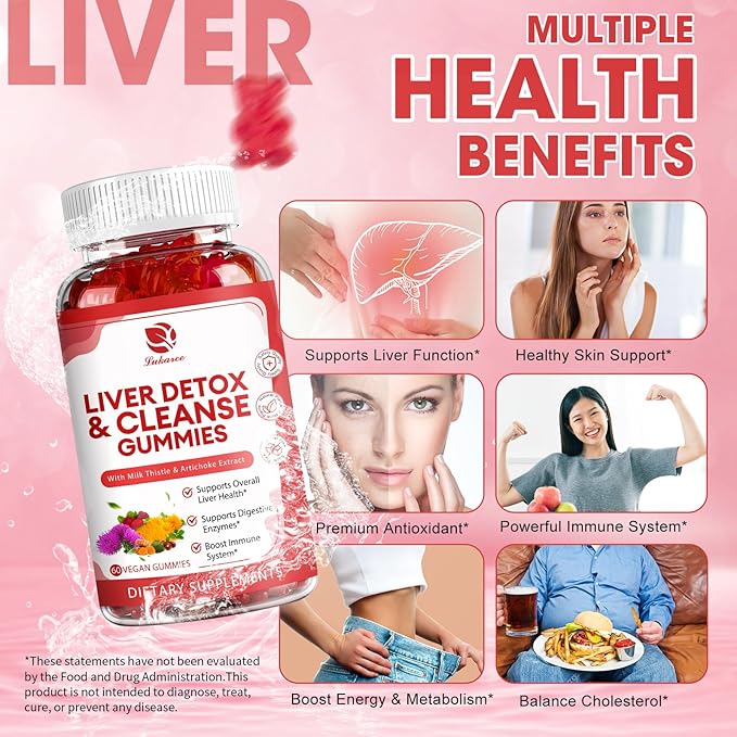 Liver Cleanse Detox & Repair Gummies - 24 Potent Herb w/3000MG Milk Thistle Silymarin, Dandelion, Artichoke Extract & Elderberry - No Sugar, Raspberry Flavor -120 Count