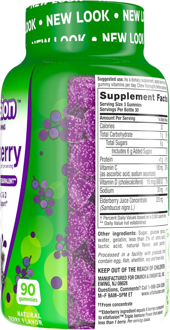 Vitafusion Elderberry Gummy Vitamins, 90ct Elderberry Gummy Vitamins, Chewables, 90 Count (Pack of 2)