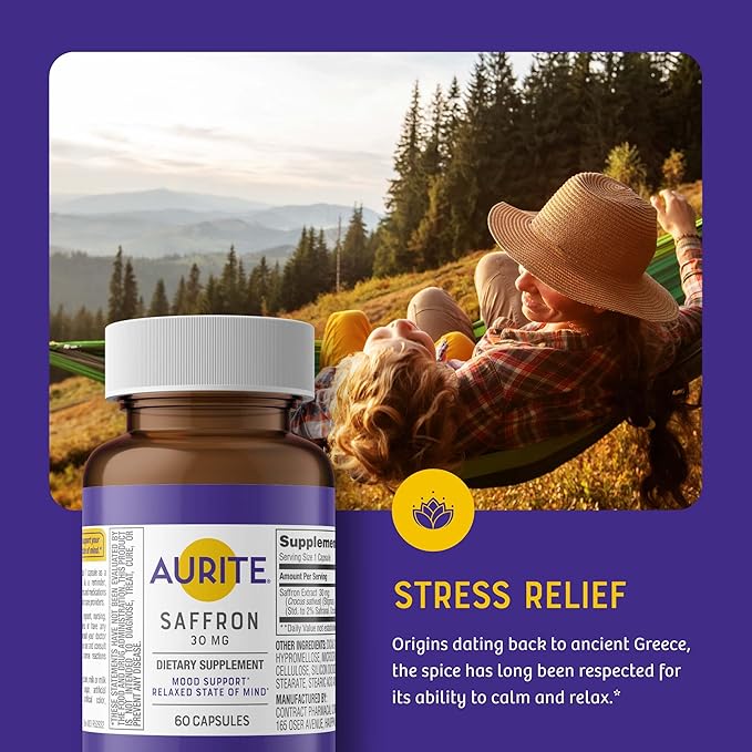 Saffron Supplement | Stress Management, Herbal Mood Support, Long-Term Memory, for Women & Men. 60 Count, Saffron 30mg, Vegetarian Friendly, Non-GMO, Gluten-Free, Soy-Free (2 Months of Supply)