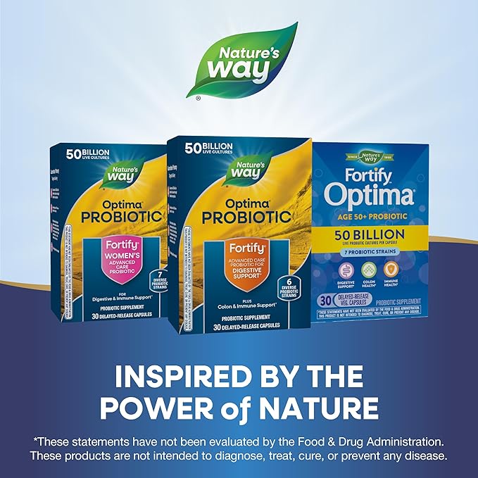 Nature's Way Fortify Optima Probiotic for Men and Women, 50 Billion Live Cultures, 6 Strains, Supports Digestive and Immune Health*, 30 Capsules (Packaging May Vary)