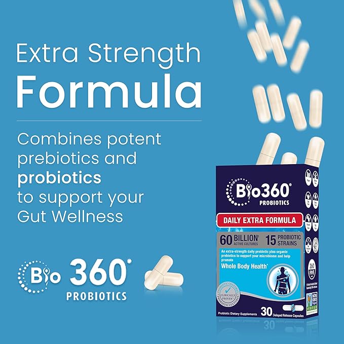 Extra Strength Probiotic for Digestive Health and Immune Support, 60 Billion CFU & 15 Strains, Gut Health Probiotics for Men and Women Supports Occasional Constipation, Diarrhea, Gas & Bloating, 30CT