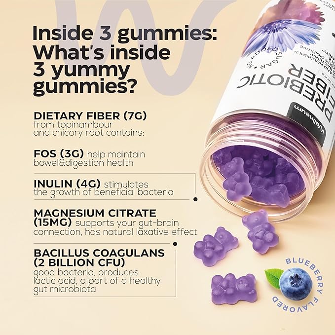 High Prebiotic Fiber Gummies for Women and Men 7G per Serving - Fiber Gummy Supplement for Digestive Support - Fiber Chews with Magnesium Citrate, Inulin, Probiotic - No GMO, Sugar Free - 160 pcs