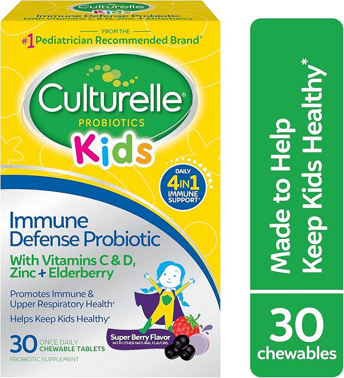 Culturelle Immune Defense Probiotic with Vitamin C, Vitamin D and Zinc + Elderberry, Non-GMO, 4-in-1 Immune Support for Kids Ages 3+*, Mixed Berry Chewables, 60 Count